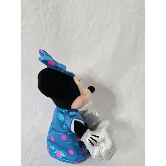 Disney Ty Beanie Babies Sparkle Minnie Mouse Blue Dress Pink Polka Dots- NWT - Picture 3 of 3